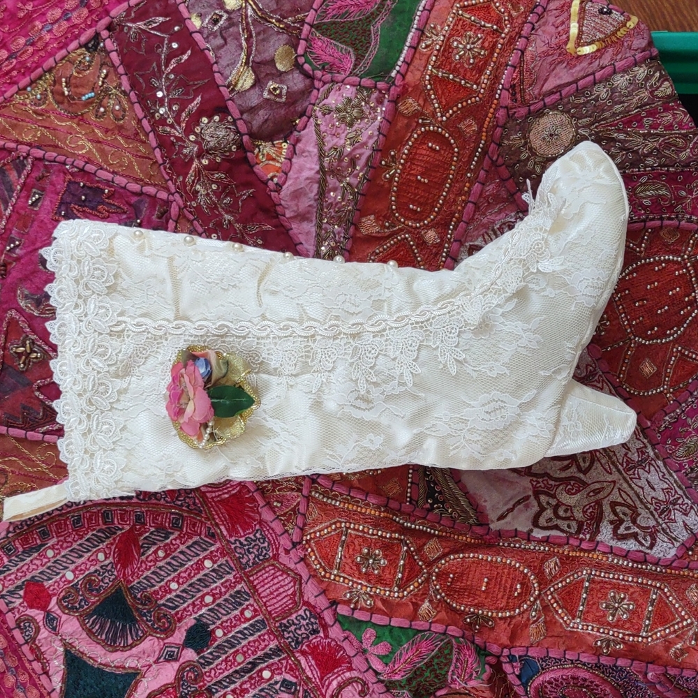 Victorian Boot Stocking w/ Old Fashioned Floral Pin-on